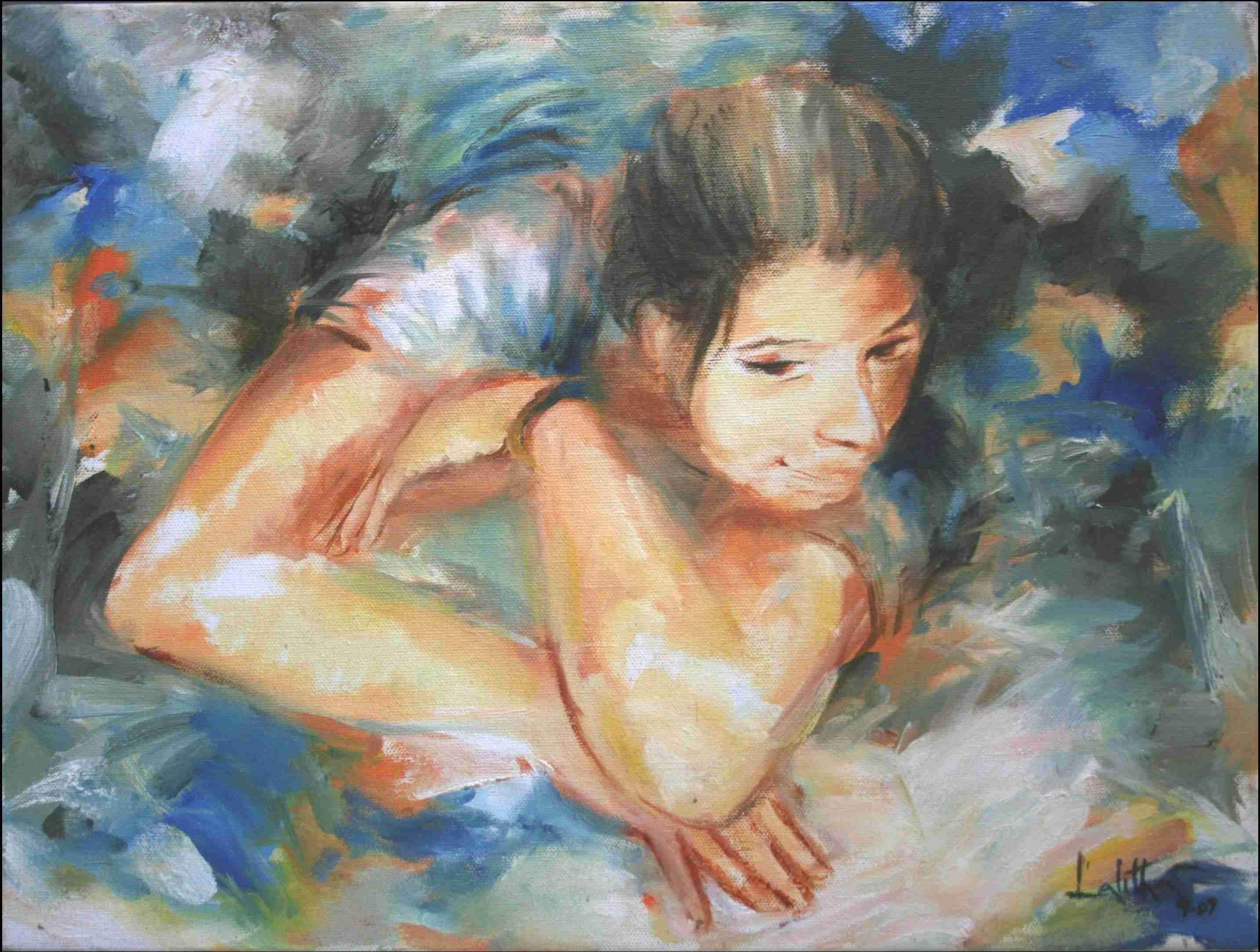 lalitha-bandaru-introspection-oil-on-canvas-painting-ek-15-0044-ol-0026-12x16